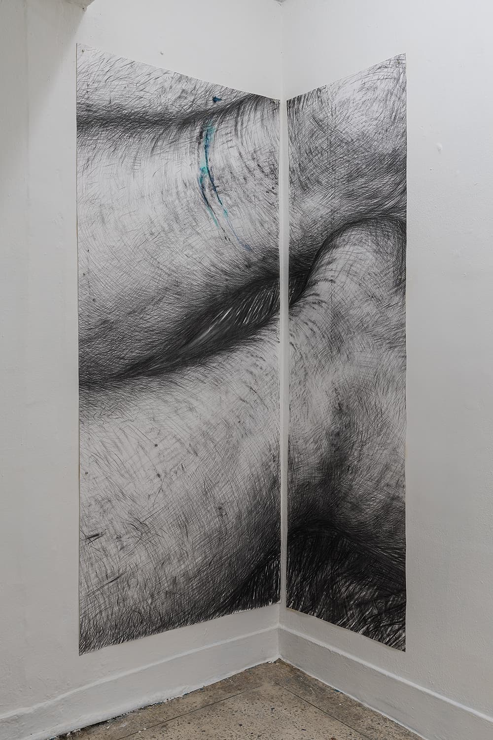 그림자에 걸린, 2021, charcoal, watercolor on paper, 231×166cm