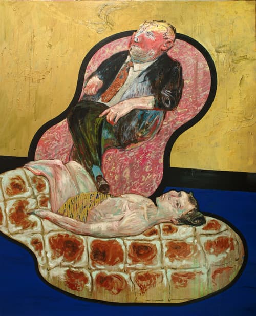 김기석, 납작한장소-품위의 개입2, cement, oil, conte on canvas, 227x182cm, 2016
