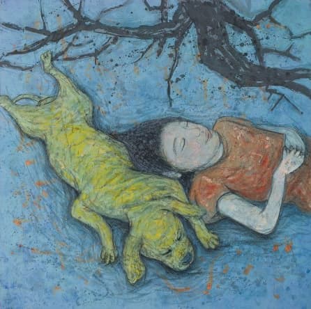 김동아_치유 122x122cm_한지에 수묵 채색, 목탄_2014