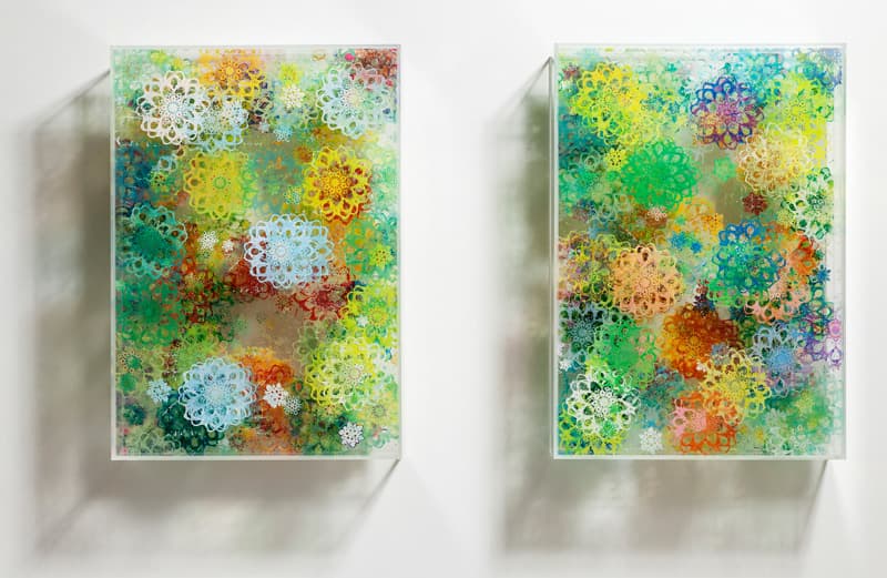 전순영, Love Mandala #1, #2, Gel pen, glass paint on plexiglass, 73 x 103cm x 23cm, 2016