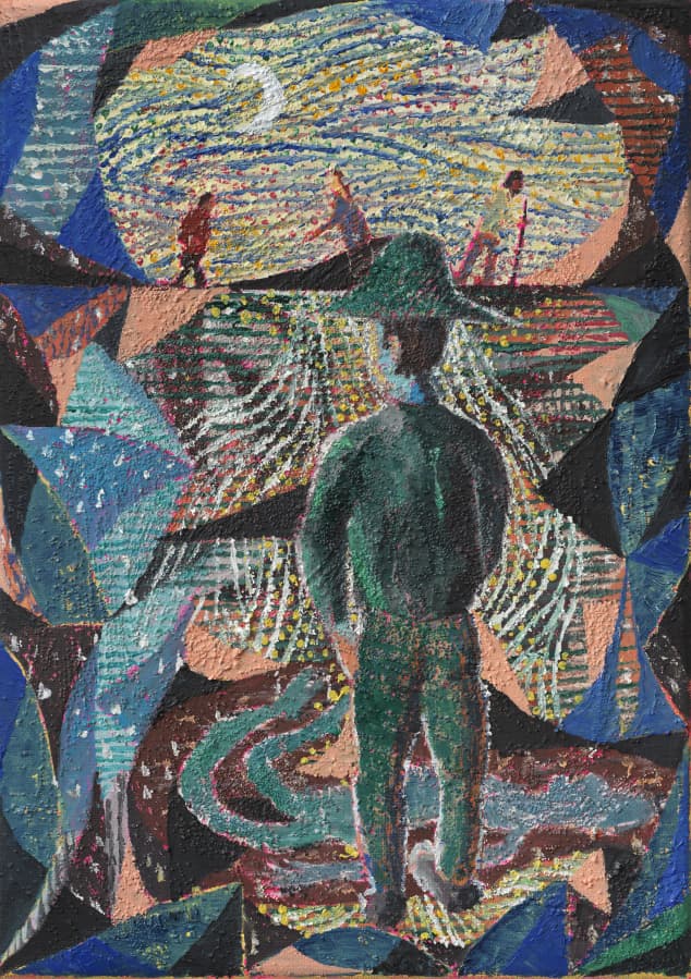 톰 안홀트, 채굴하는 남자, 2019, 린넨에 유채, 35 x 25cm