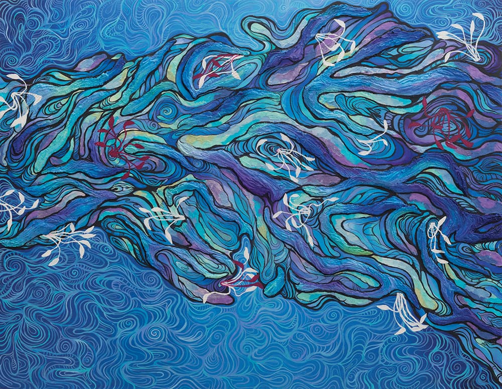 Creation of soul, 실크에 채색, 혼합 재료, 116.8x91cm, 2018