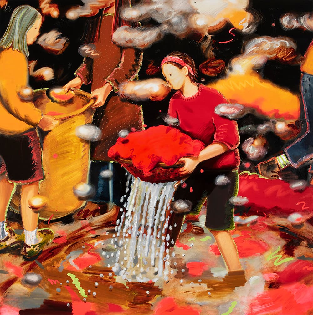 최수진, 〈빨강을 건져올리기〉, 2021, 캔버스에 유채, 181.8 x 181.8 cm