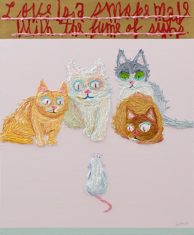 우국원, Cats, 72.7x60.6cm, oil on canvas, 2019