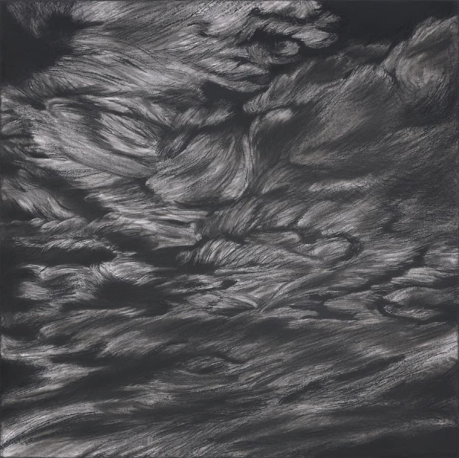 흩어지는 움직임, 종이에 목탄, 112x112cm, 2023