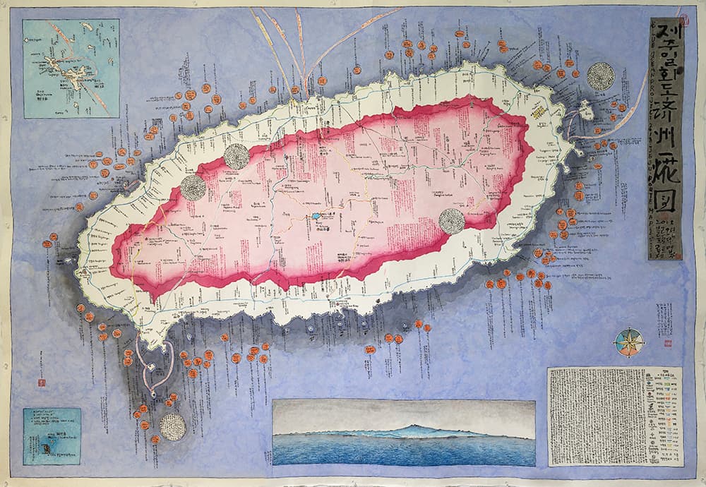 정재철, <제주일화도>, 2019, 장지에 채색, 150×210cm