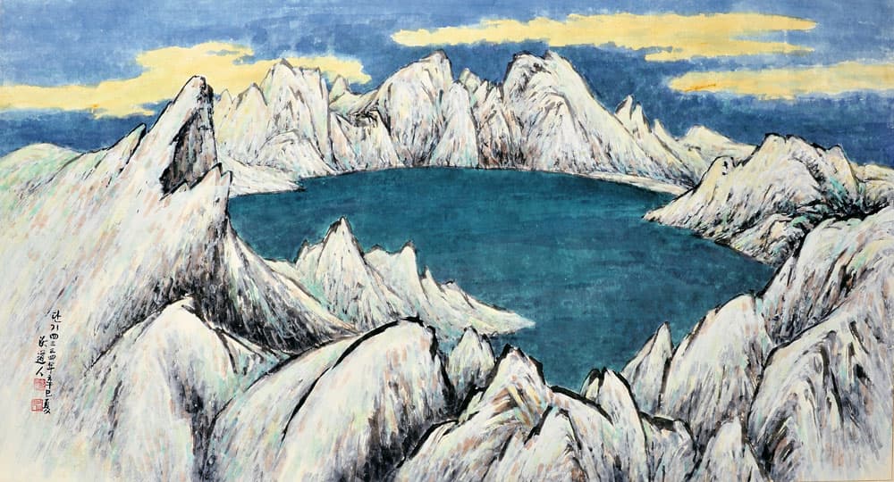 김옥진, <천지 설경>, 2001년, 종이에 수묵채색, 76×143cm, 광주시립미술관