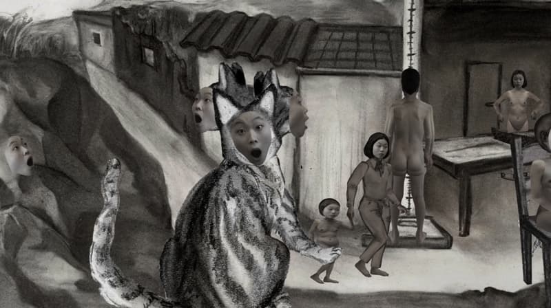 이영주, 수치스러운 파랑, 3채널 디지털 애니메이션 설치, 10분 23초, 가변크기, 2016 Disgraceful Blue, 3channel digital animation installation, 10min 23sec, dimension variable, 2016