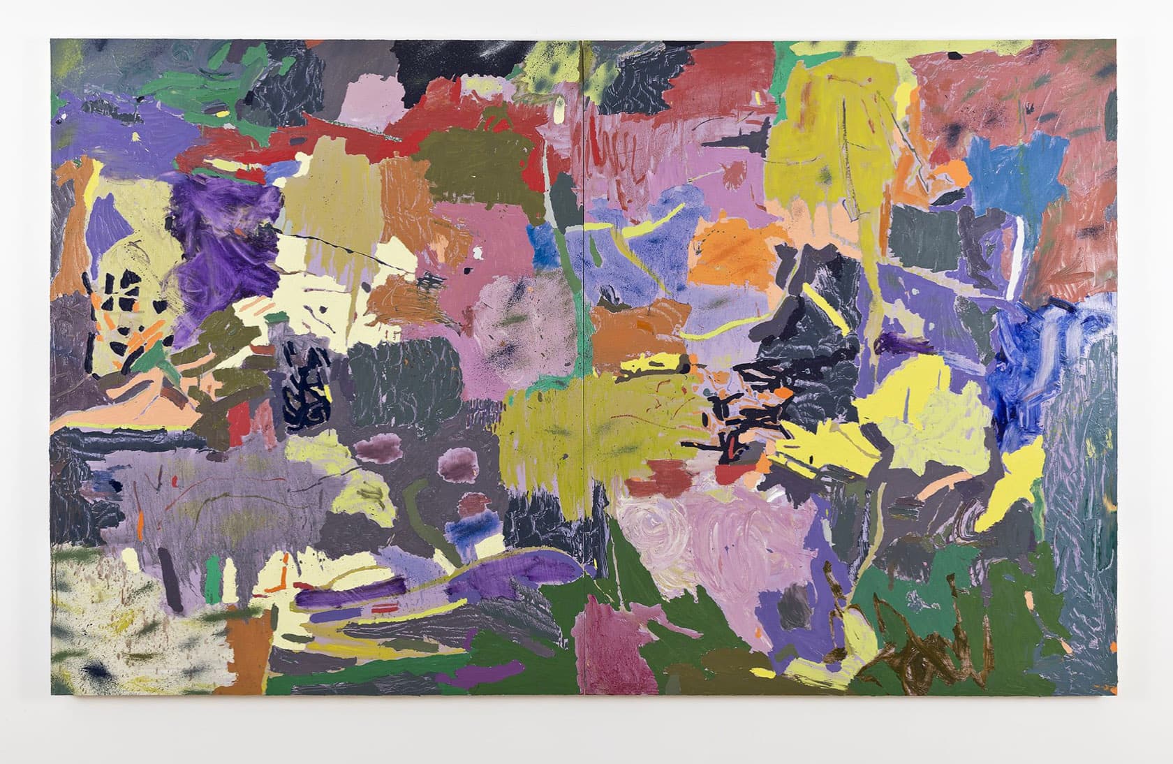 Untitled, 2023. Oil on wood panel. 160 × 260 × 4.5 cm (2 panels). Unique. Courtesy of the artist and Perrotin.