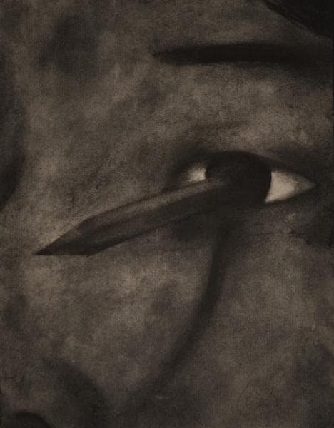 서윤아, 눈으로 쓰는 글, 45.5x37.9cm, 장지에 목탄, 2018