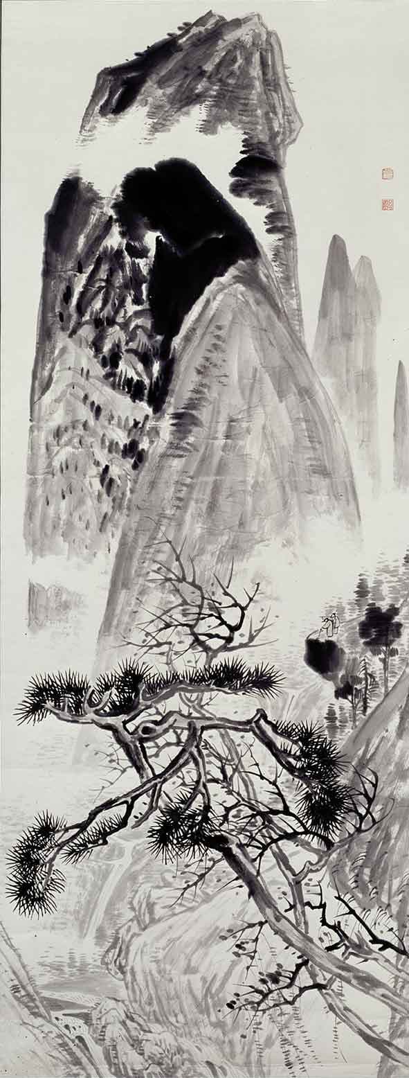 김선두, 최화선-오원산수화1, 수묵담채, 177x67cm, 2001