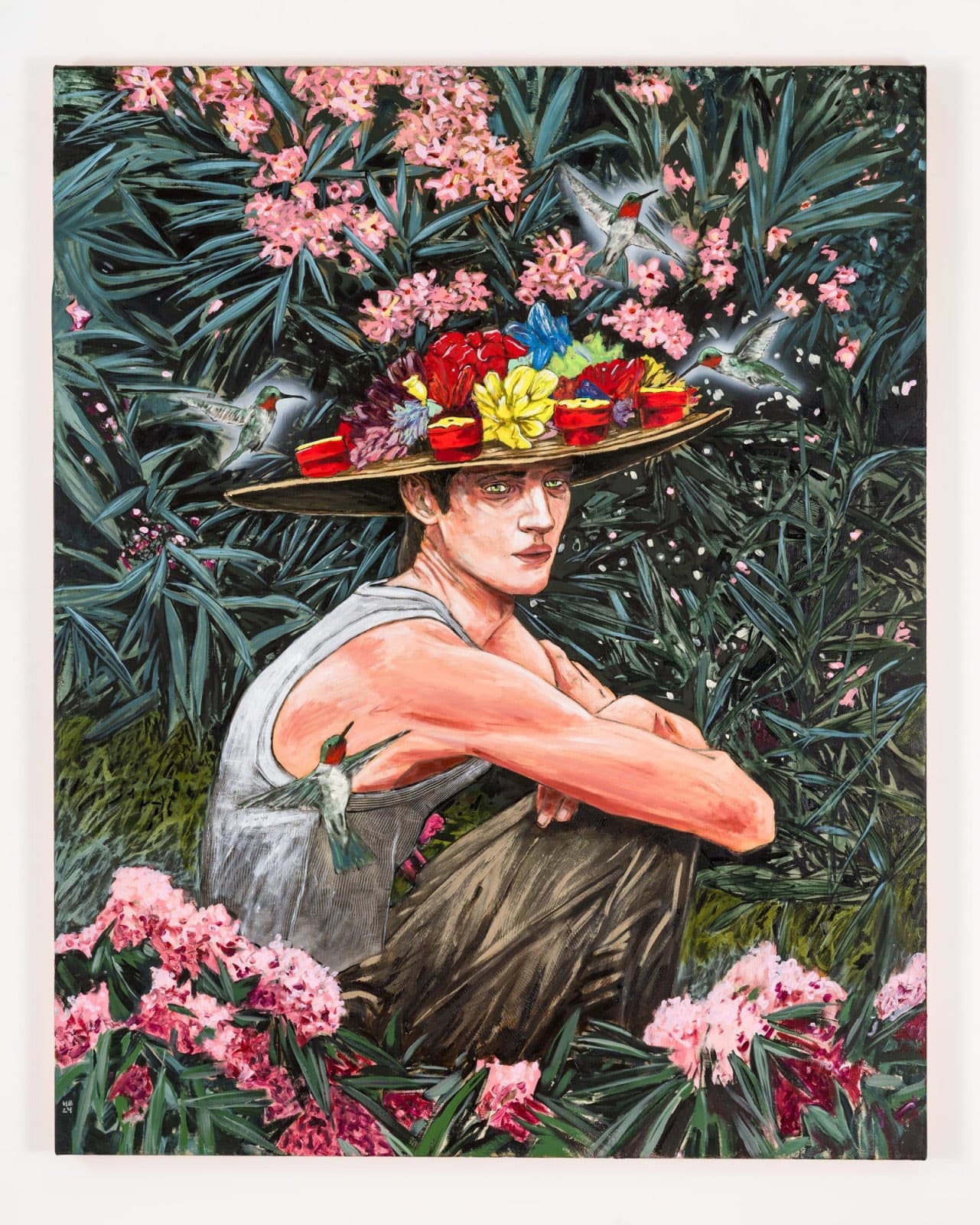 HERNAN BAS The hummingbird enthusiast, 2024 Acrylic on linen 50 x 40 inches 127 x 101.6 cm