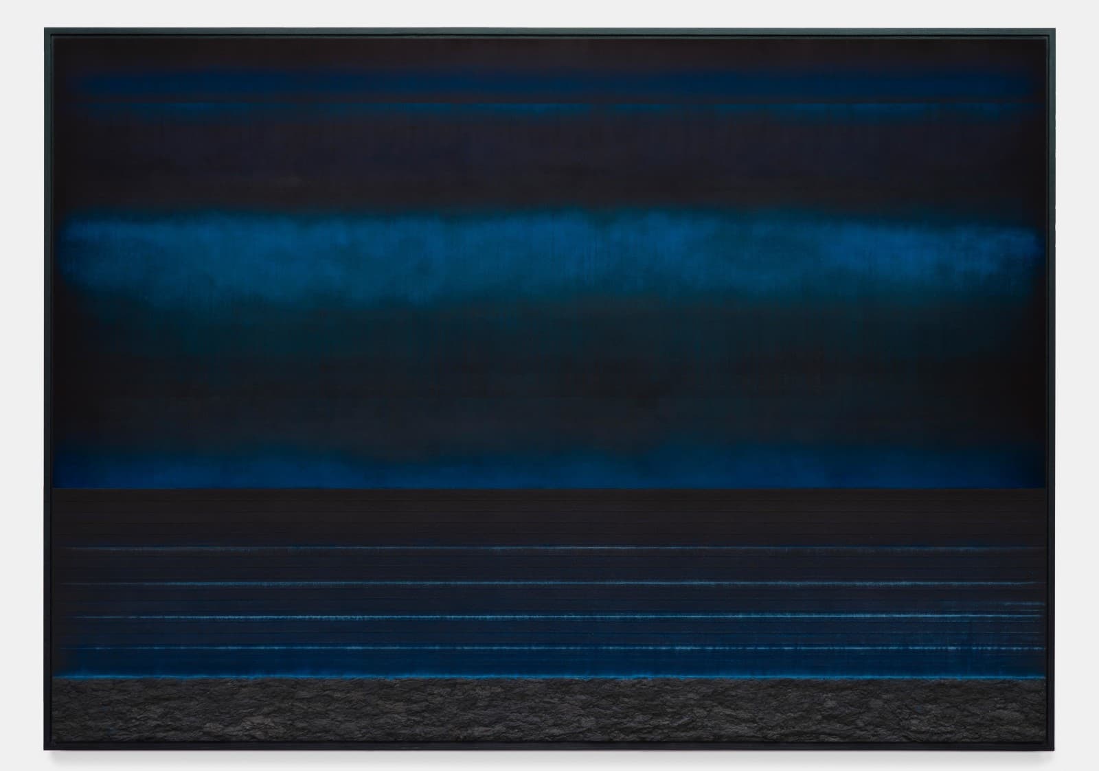 TERESITA FERNÁNDEZ  Liquid Horizon 4, 2025  Solid charcoal, sand, and mixed media on aluminum panel  60 x 84 x 2 inches