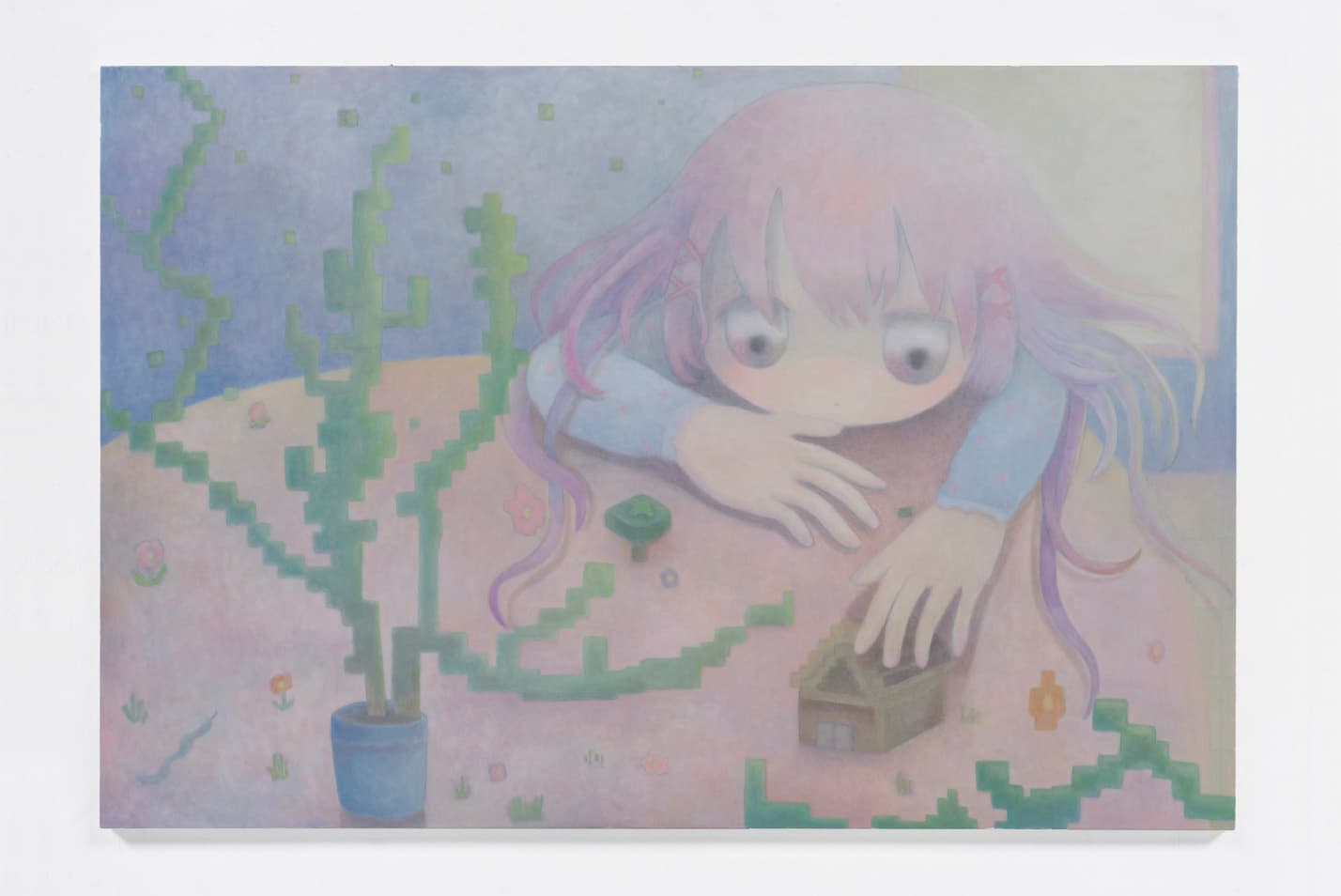 ob, Sandbox, 2022. Oil and oil pastel on canvas. 130.3 × 194 cm ©2022 ob/Kaikai Kiki Co., Ltd. All Rights Reserved. Courtesy Perrotin