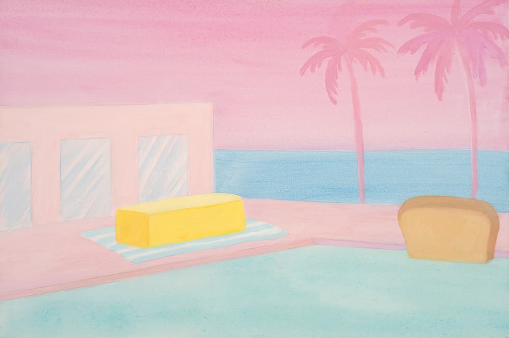 스캇 리더 Scott Reeder, Bread & Butter (Pool with Pink Palms), 2023, Oil on canvas, 24 × 36in (61.0 × 91.4 cm)