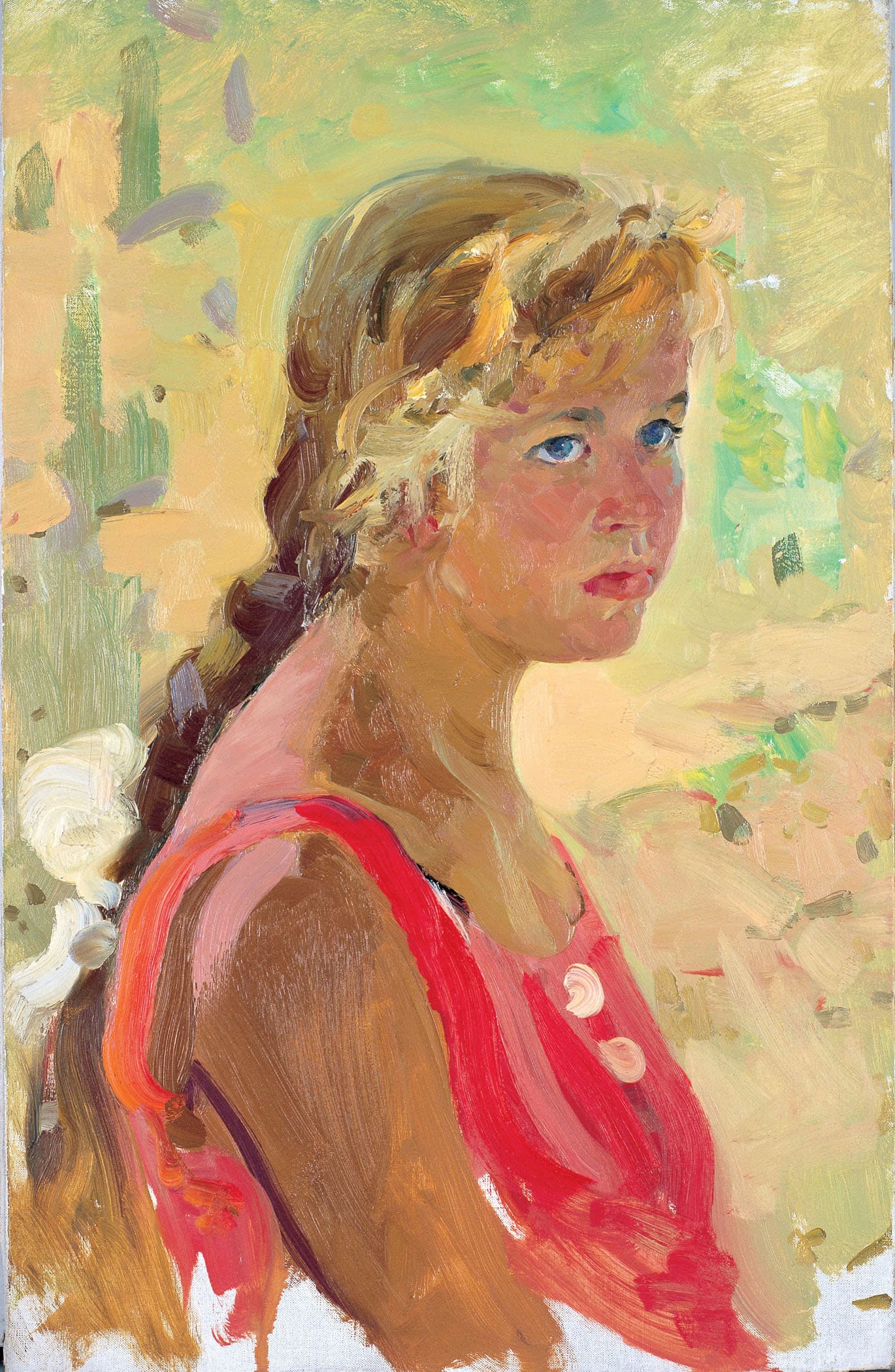변월룡, 빨간 옷을 입은 소녀, 1961년, 캔버스에 유채, 54x34cm