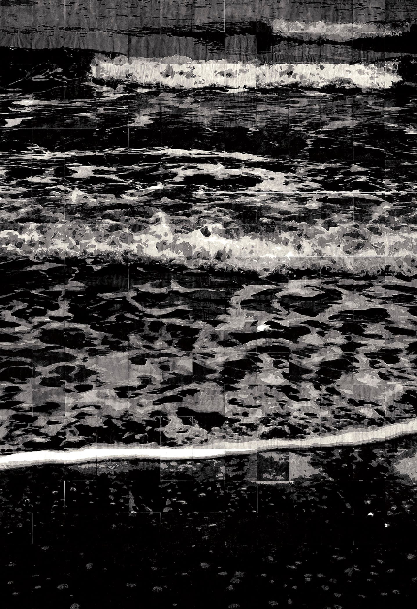 권세진, 바다를 구성하는 247개의 드로잉, 2020, 종이에 먹, 190x130cm