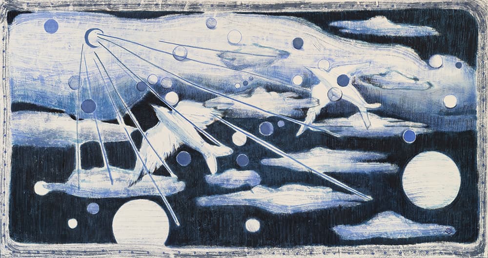 진지현, Blue sky_5, 한지에 먹과 채색, 53x100cm, 2024