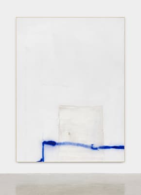 David Ostrowski, F (-), 2019, Acrylic, lacquer and cotton on canvas, wood, 201 x 151 cm