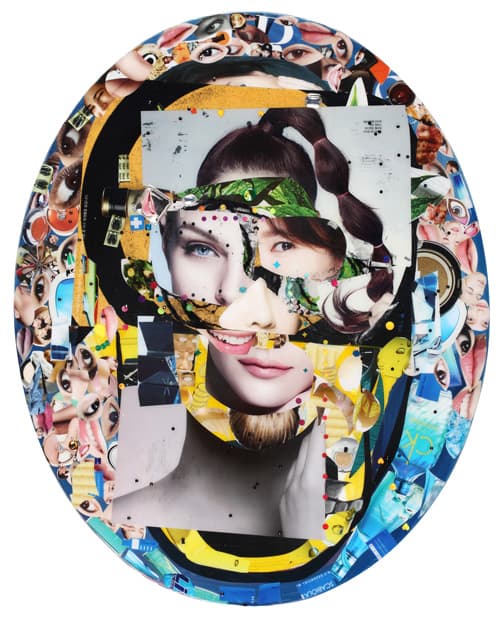 劉時棟 Liu Shih-tung_我#U62fc貼著我的#U81c9之十  I collage my face x_mixed media on canvas_45×53㎝_2015