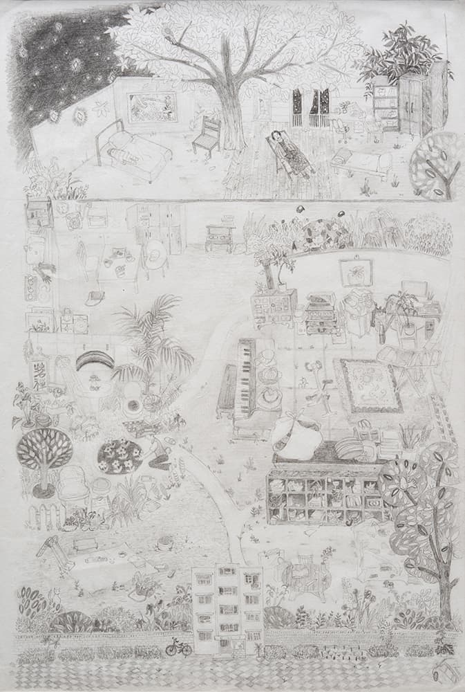 꽃피는 우리집_종이에 연필 드로잉_37x59cm_2021