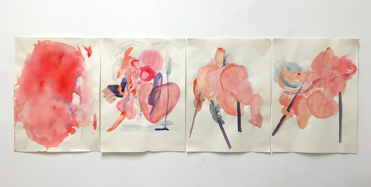 고등어, 내일의 신체를 위한 과정_끊임없이, 흘러내리는_종이에 아크릴_42x119cm_2016