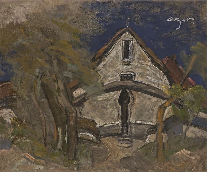 Landscape, Chapel, 1970s, Oil on canvas, 38x45.5cm