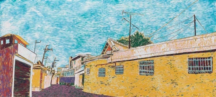 memories of the alley, carving of acrylic paint, 90x200cm, 2016