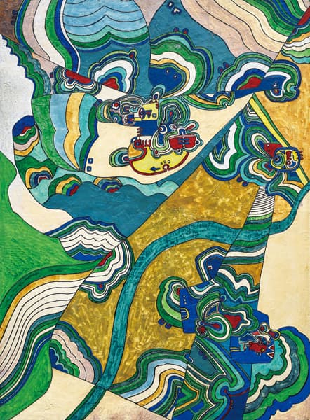 곽덕준 파도에 휩쓸리는 기억 1969 나무판넬에 석고, 호분, 수지, 수채, 아크릴 182 x 137 cm