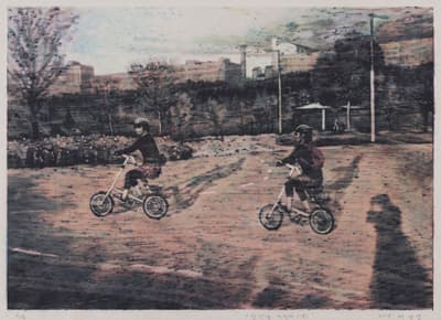 [삼각형자전거(색)] 목판화(한지 먹  한국화물감) 48×68cm 2015