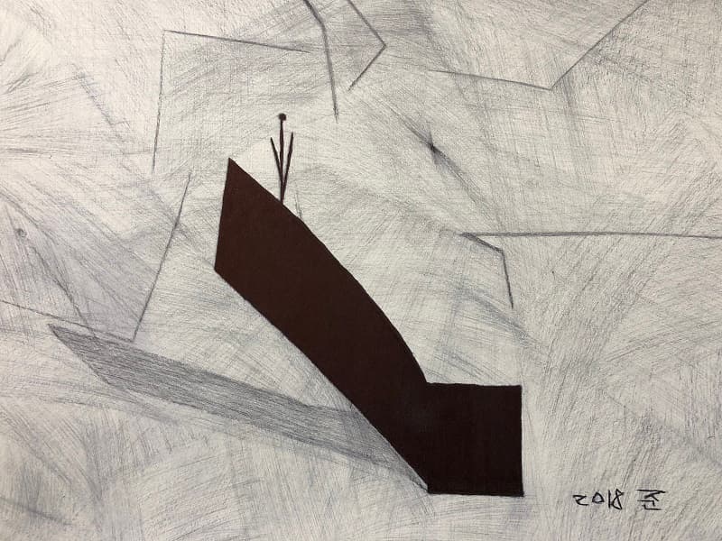 <없는 굽의 화분>, 종이에 잉크 펜, 26×36cm, 2018