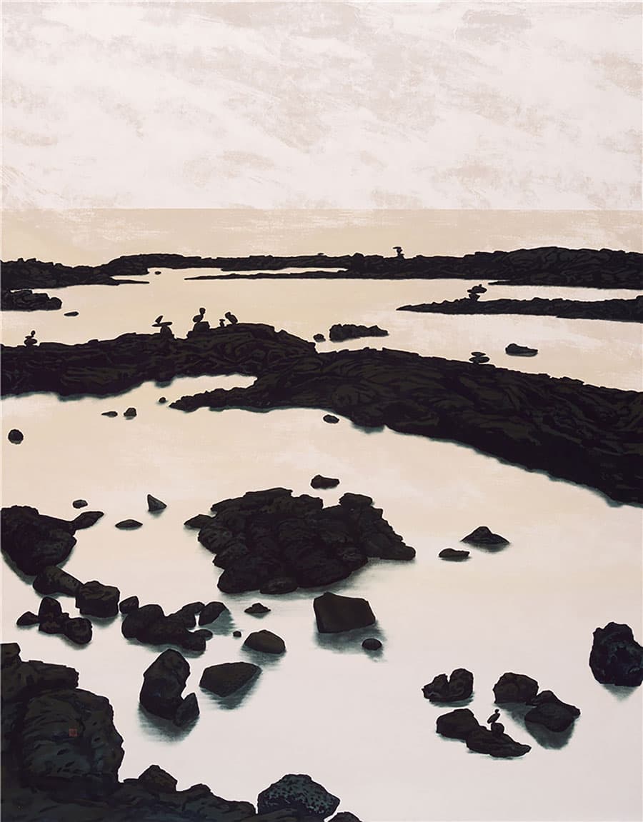 조기섭, Somebody wishes, Bunchae(powdered color), silver power on Jangji paper, 116.5×91cm, 2014