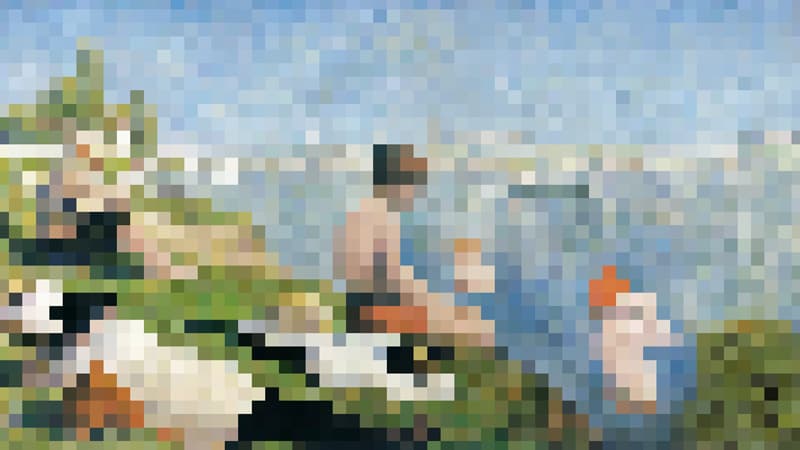 이이남, 아니에르에서의 물놀이-시각착오(Bathers at Asnieres-OpticalI Illusion), 2018, LED TV, 14min 59sec