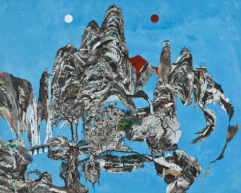 권인경, Heart land, 2014, 127x158cm, 한지에 수묵 꼴라쥬, 아크릴, 2014