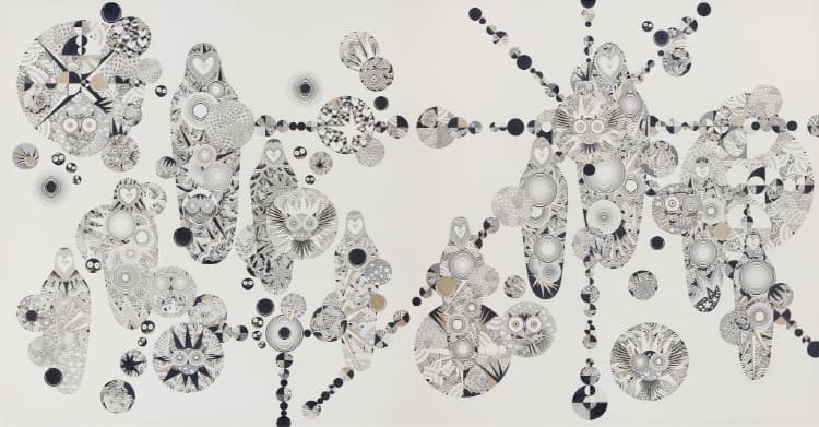 Transforming Being Forgotten,2015,386x200cm,Pencil,gold color pen on paper