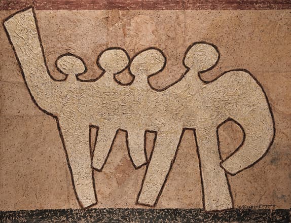 이응노, 군상, 한지에 채색, 141x187cm, 1988