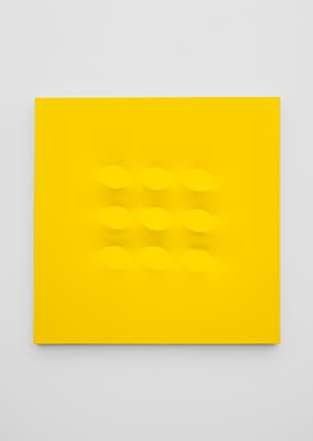 Turi Simeti, Nove ovali gialli, 2015, Acrylic on shaped canvas, 120x120cm