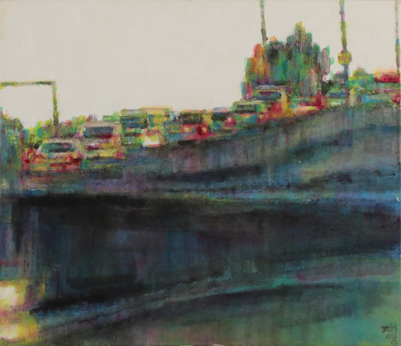 민재영, 고가도로 The Parking Lot_한지에 수묵채색_45.5x53cm_2016