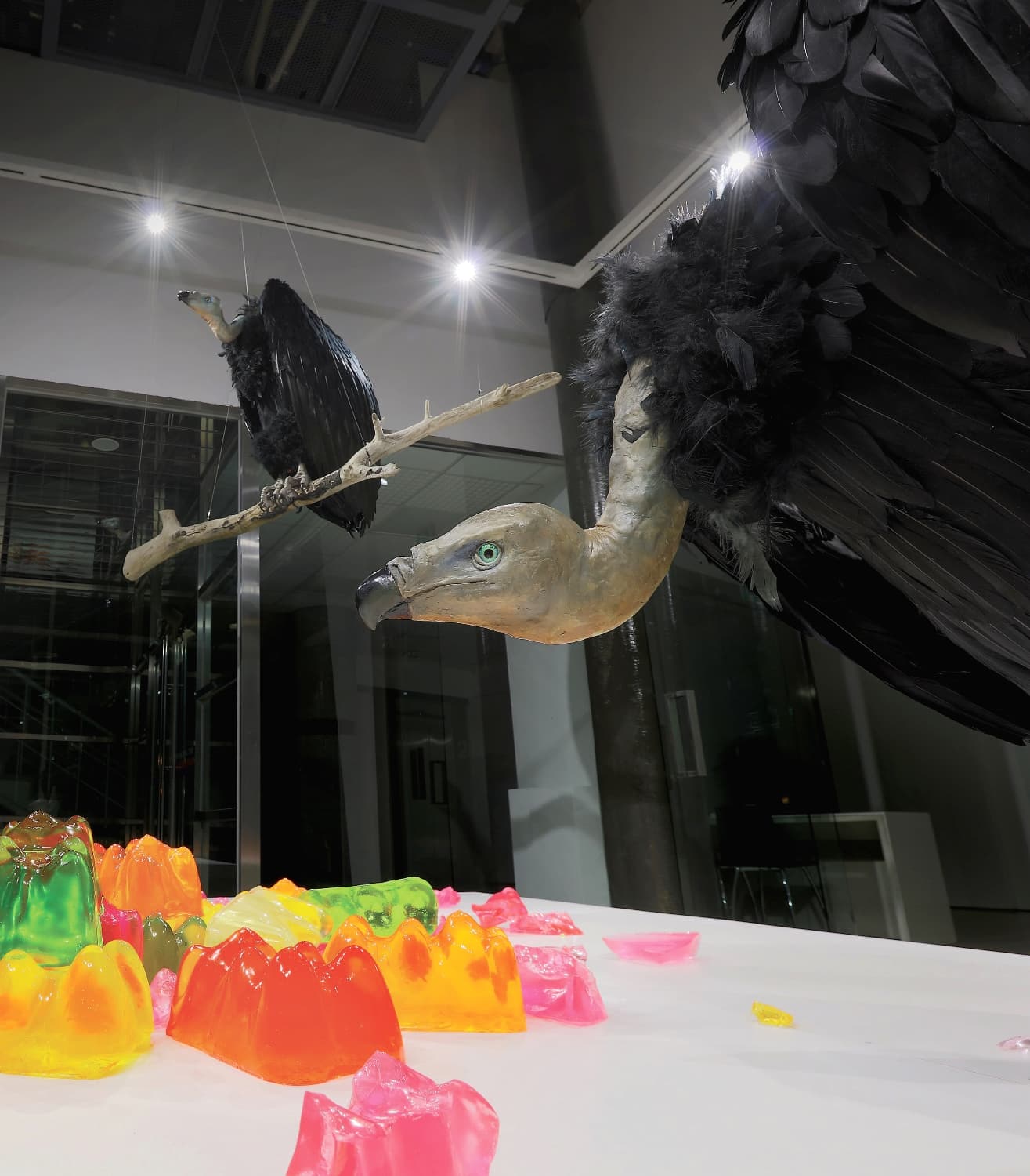 Feeding Sites / Resin, Expanded Polystyrene, Feather, Sculpey, Gel wax, Wood / Variable Installation / 2018