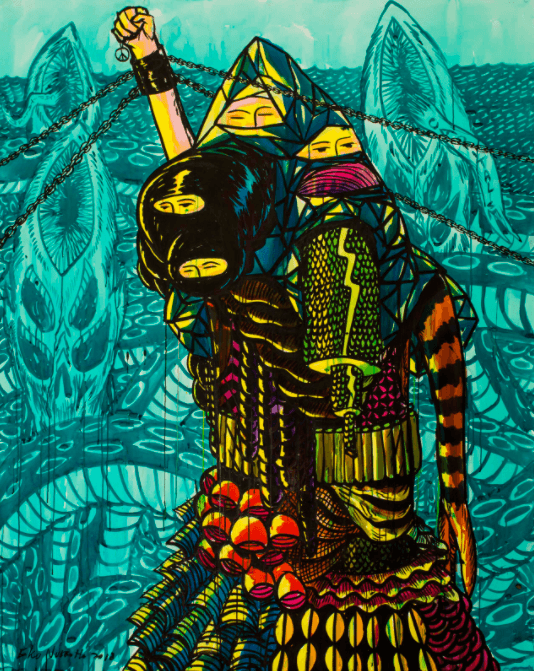EKO NUGROHO, KEEP STRONG, 2018, Ecoline on paper, 200 x 150 cm