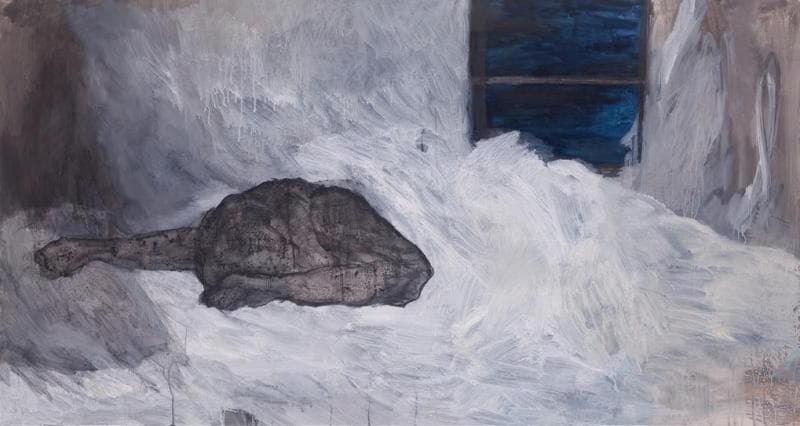 김선영, 하얀 파도와 검은 숨, 95×180cm, color on paper, 2016
