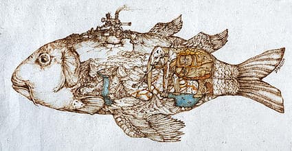 Dream Times, Tracing, Three-wheeled wagon trip, Burning drawing on paper, Maca, 33x64cm, 2015