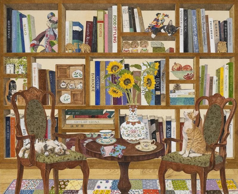 이정은, 평화로운 서가, 130x162cm, 장지에 채색, 2019