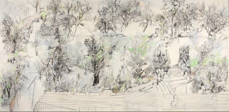 김수진 <사람이 나무를 가꾼다. 나무가 사람을 키운다.> 192X388cm_장지에 혼합재료_2015
