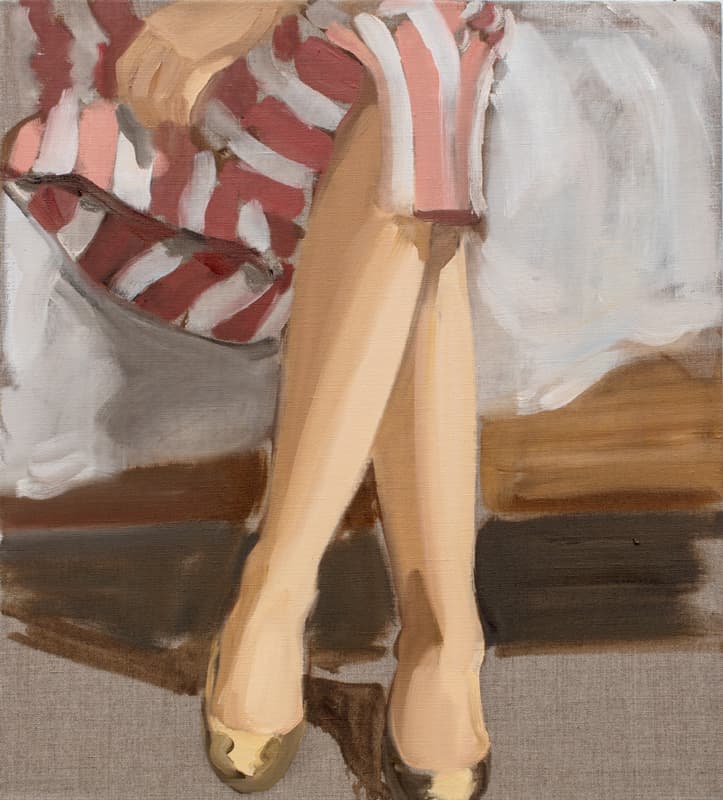 Gideon Rubin, Silia on a bed, 2018, Oil on linen, 50.5 x 45.5 cm