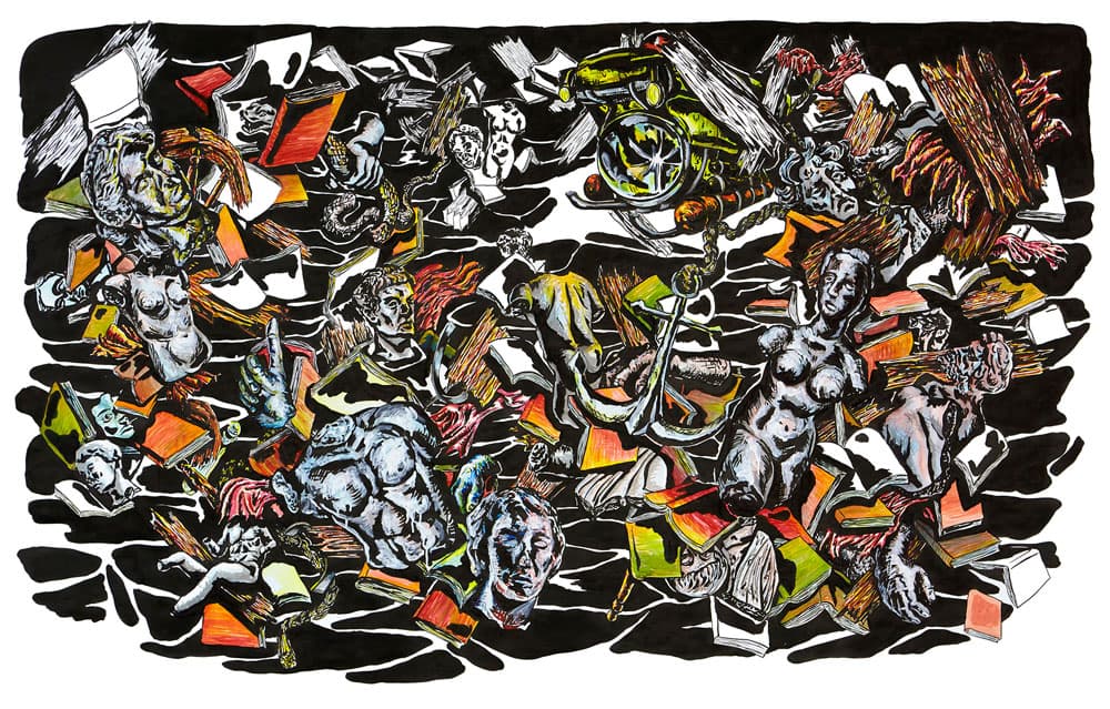 우정수, 난파선G, 2015, Chinese ink, ink, acrylic on paper, 150x236 cm
