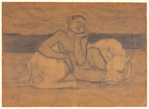 소와 소년 종이에 연필, 40.5 X 29.5cm