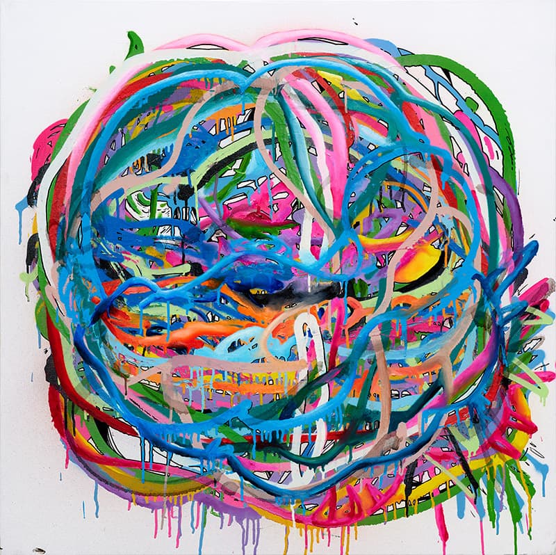 <T&L> spray paint and oil on canvas, 90 x 90cm, 2020