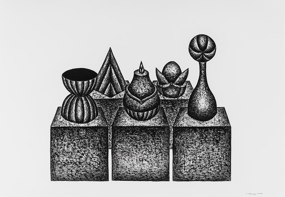 맹일선, 정물 느와르, 종이에 목탄, 54.5 x 78.8 cm, 2022