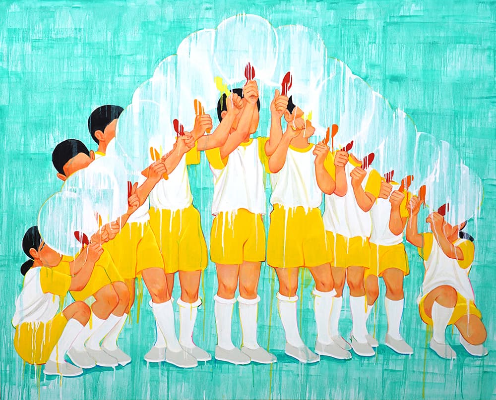 최세진, 마스게임(부채)_162.2X130.3cm_oil on canvas_2018